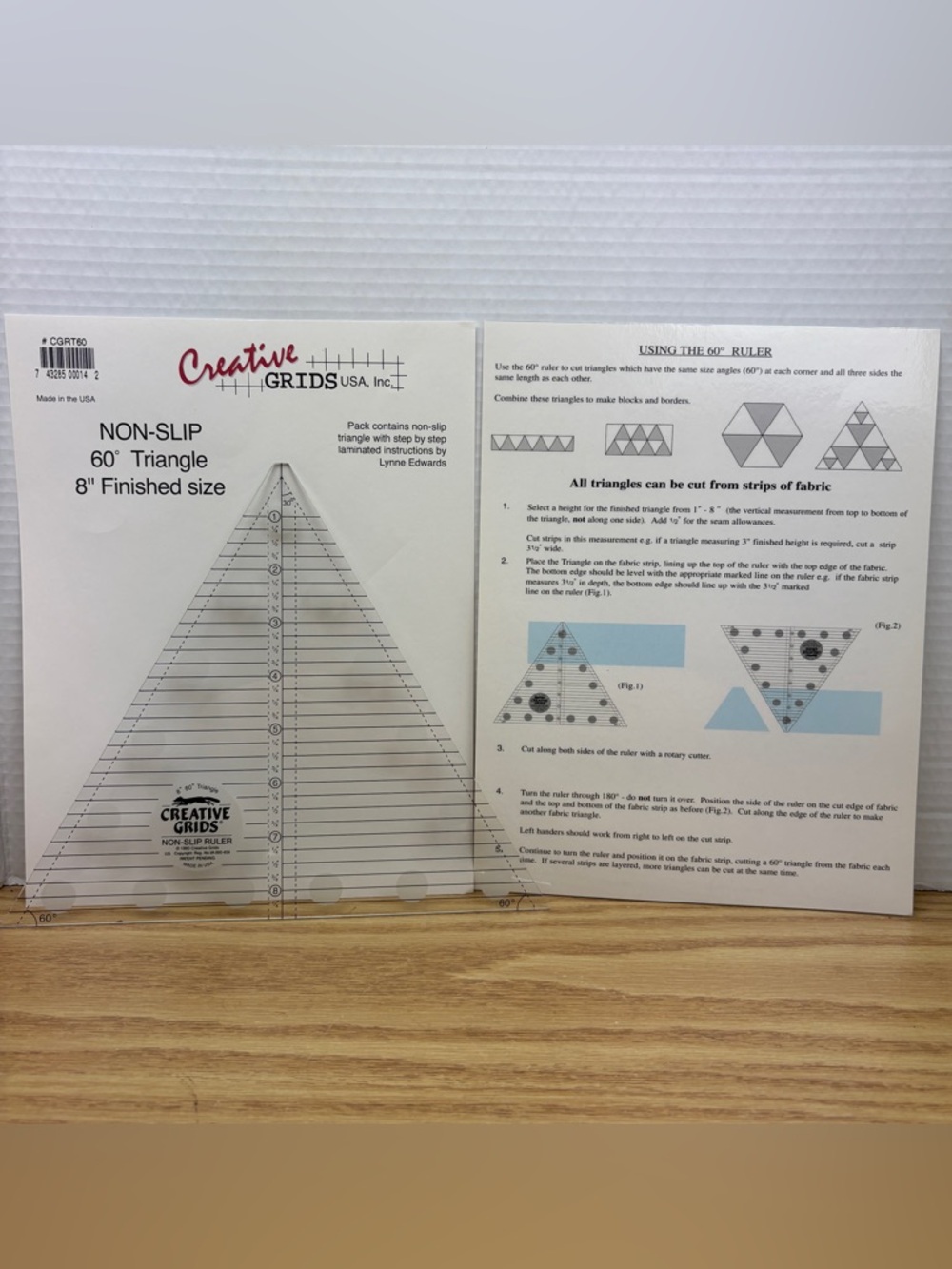 Creative Grids 60° Triangle Quilt Ruler 8” CGRT60 1993 Patchwork Sewing Tool